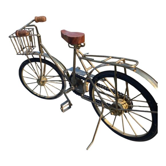 Vintage Decorative Stationary Bicycle Handcrafted 18" Metal Frame Wood Seat - Picture 7 of 8